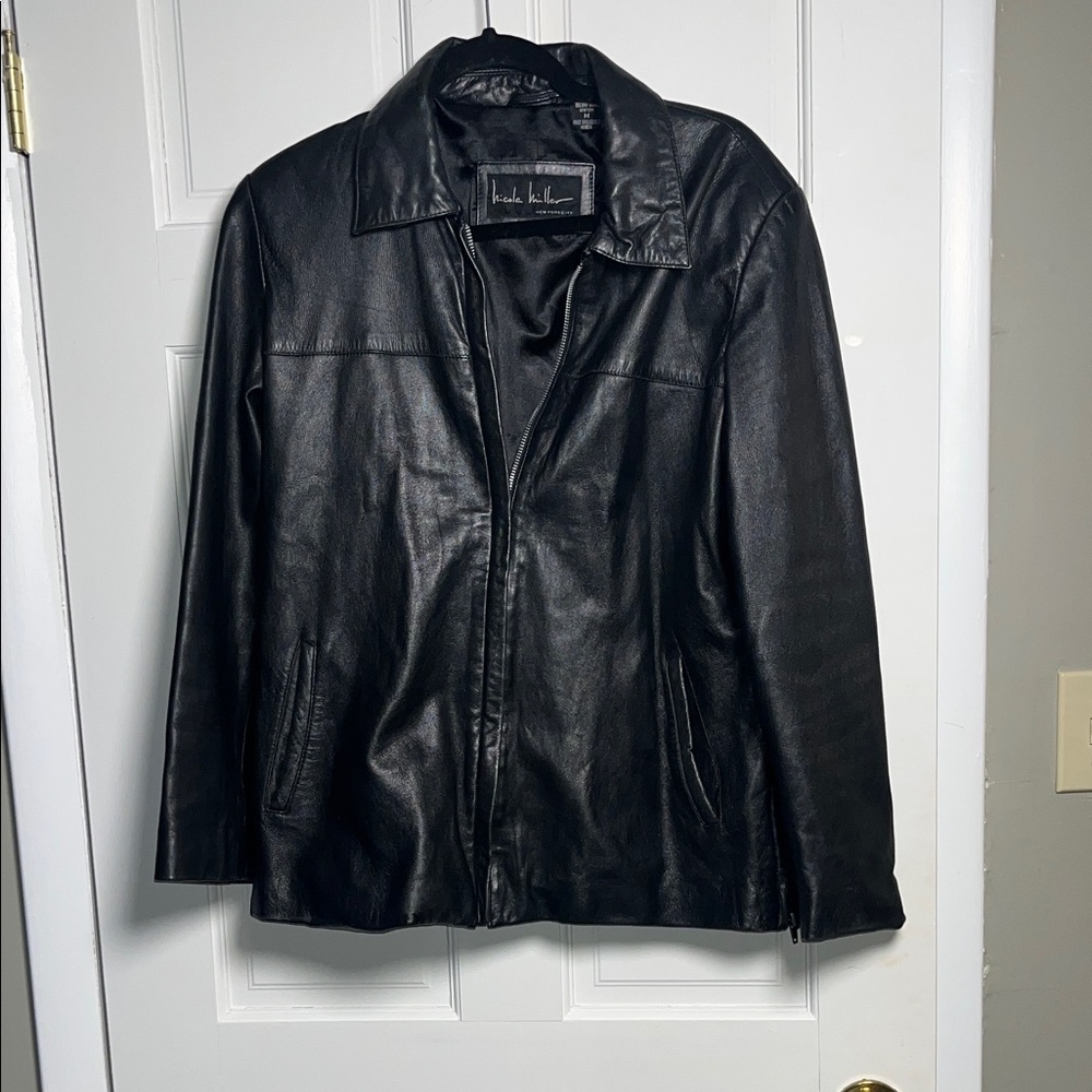 Nicole Miller Black Zip Leather Jacket Medium